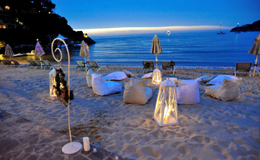 Ricevimento nozze sulla Spiaggia la Biodola, Portoferraio, Isola d'Elba. Wedding reception on Biodola beach, Portoferraio, Island of Elba, Italy.