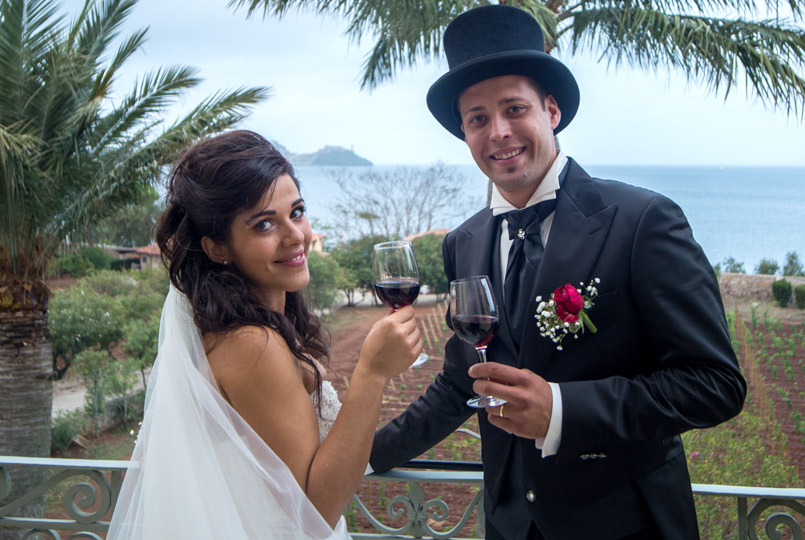 Valeria and Filippo celebrate with wine